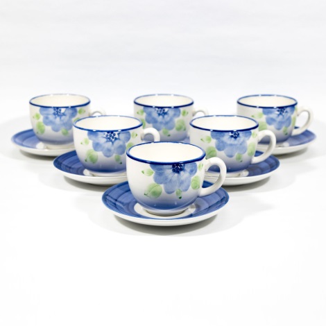 Чайный сервиз 6x керамическая чашка с блюдцем бело-синий