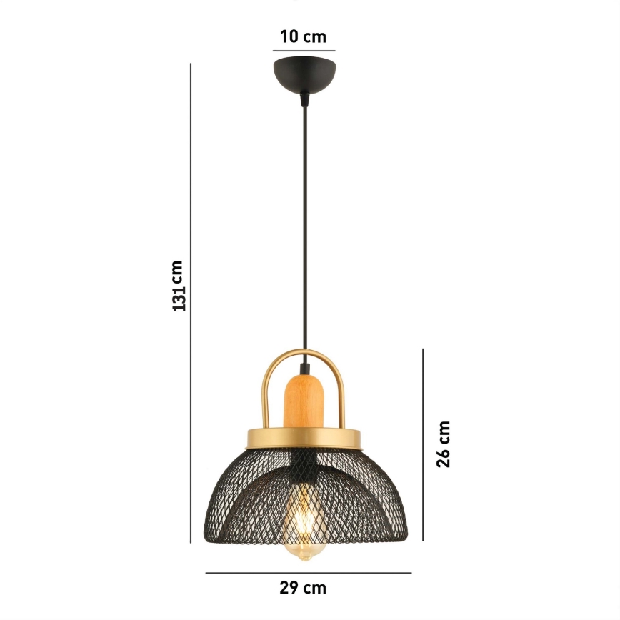Candelabru MONZA 1xE27/40W/230V diametru 29 cm negru/aurie