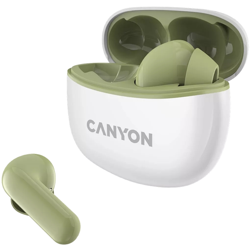 Canyon - Бездротові стерео навушники True Wireless 500 mAh + 2x 40 mAh білий/зелений