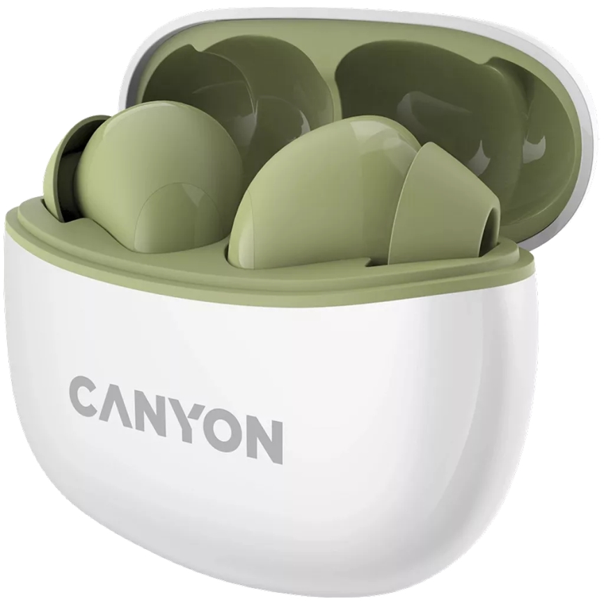 Canyon - Бездротові стерео навушники True Wireless 500 mAh + 2x 40 mAh білий/зелений