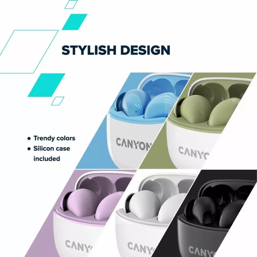 Canyon - Бездротові стерео навушники True Wireless 500 mAh + 2x 40 mAh білий/зелений