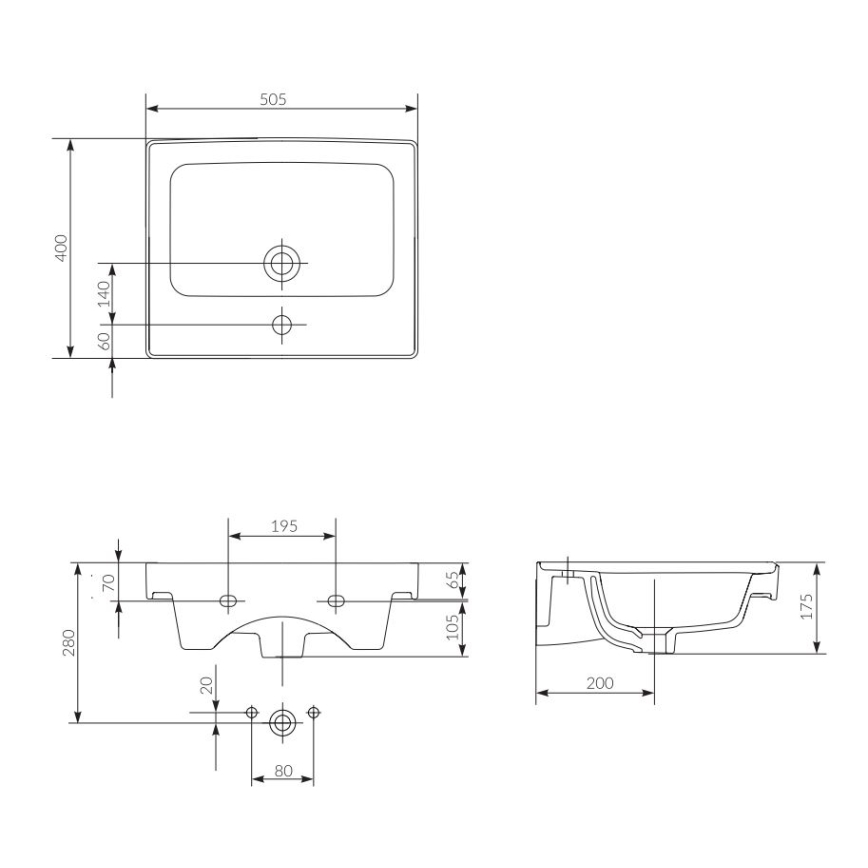 Cersanit K114-005 - Вбудована раковина CREA 40x50,5 см кераміка/глянсова біла