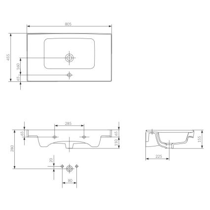 Cersanit K114-017 - Врезной умывальник CREA 44,5x80,5 см керамика/блестящий белый