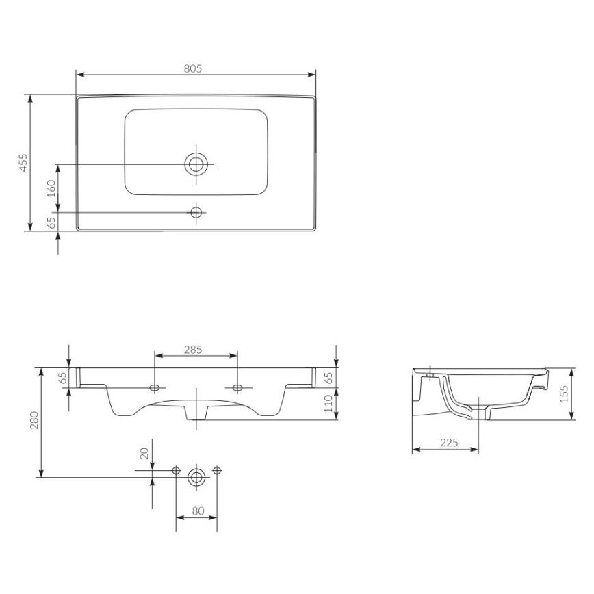 Cersanit K114-017 - Врезной умывальник CREA 44,5x80,5 см керамика/блестящий белый