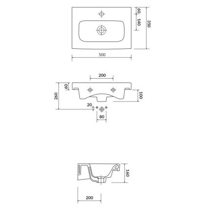 Cersanit K116-008 - Врезной умывальник MODUO SLIM 35x50 см керамика/блестящий белый