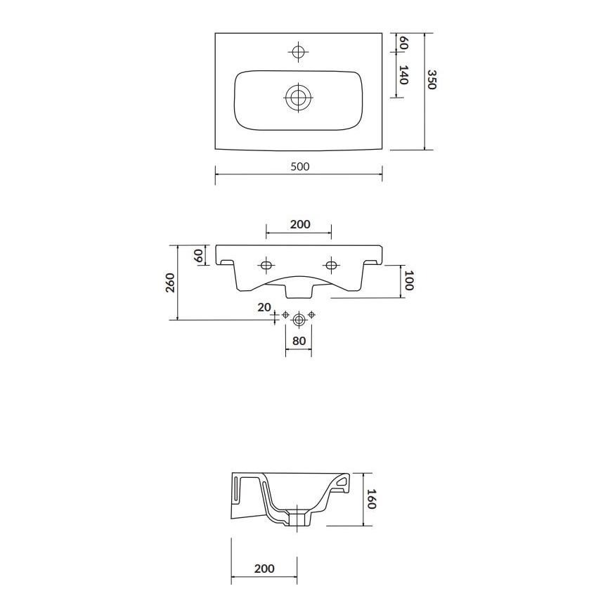 Cersanit K116-008 - Врезной умывальник MODUO SLIM 35x50 см керамика/блестящий белый