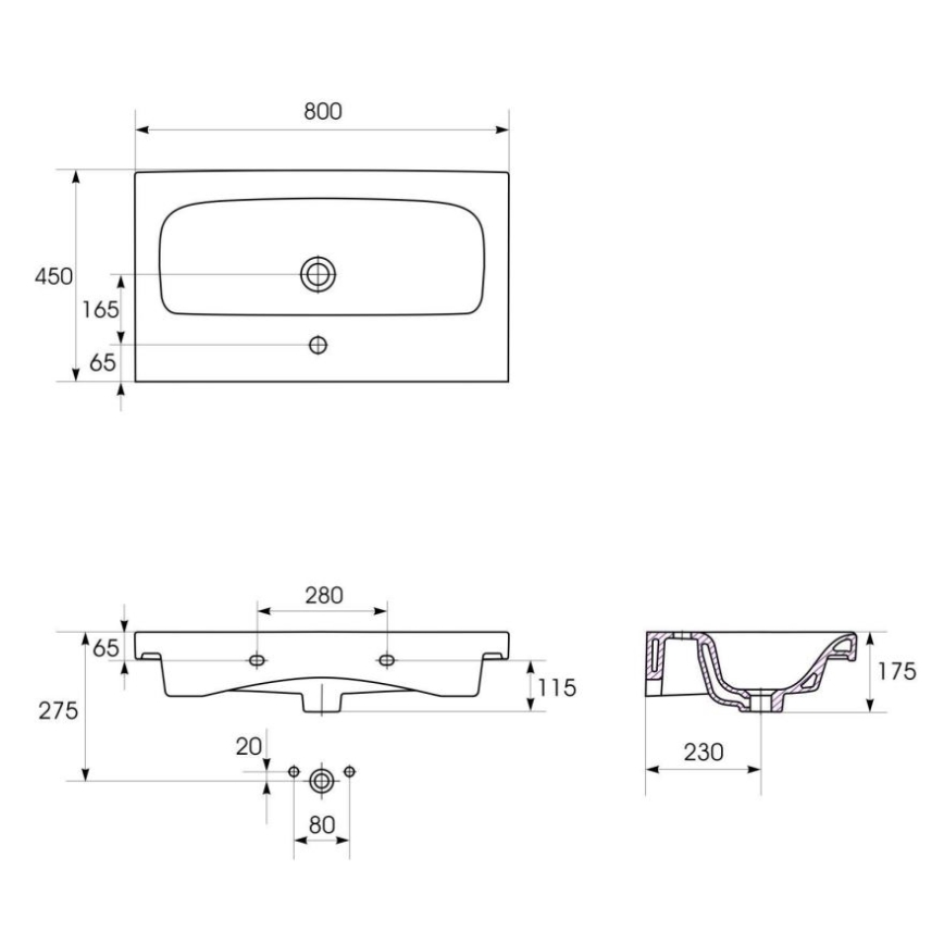 Cersanit K116-013 - Умивальник на стільницю/підвісний MODUO 45x80 см кераміка/глянцева біла