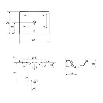 Cersanit K32-003-BOX - Вбудована раковина COMO 45x60 см, кераміка, глянцева біла