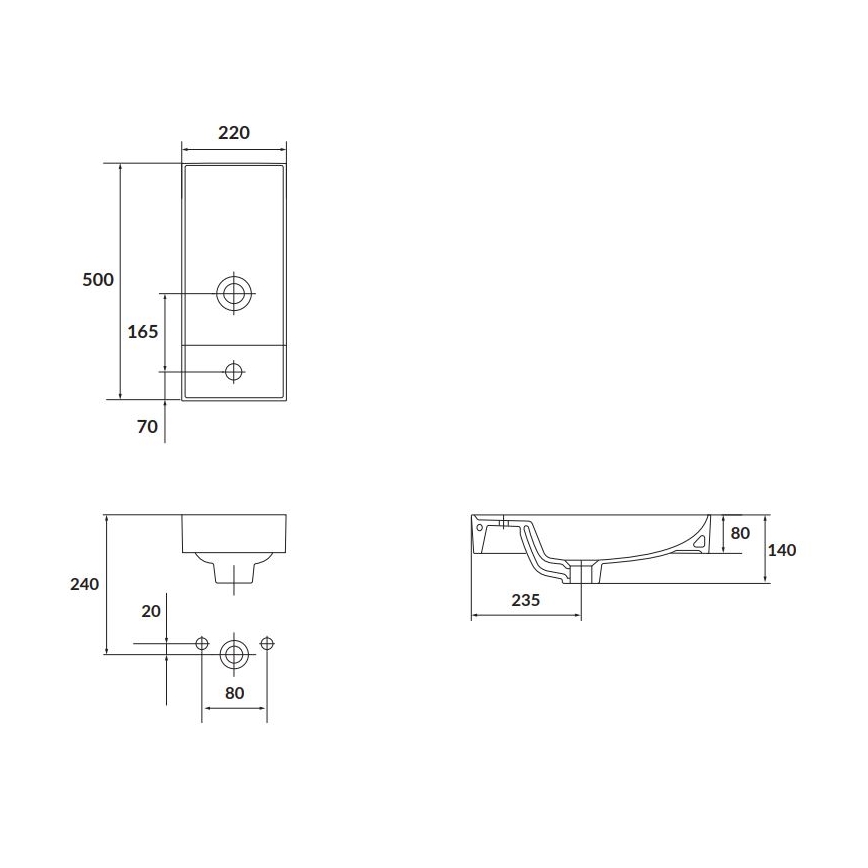 Cersanit K677-005 - Раковина для установки на столешницу LARGA 22x50 см, керамика/глянцево-белая