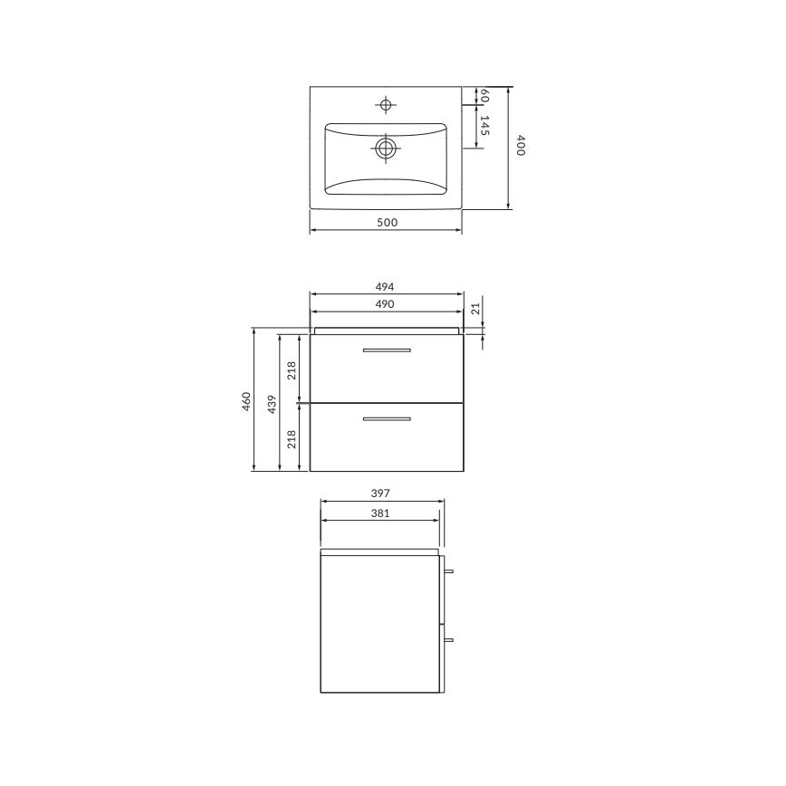 Cersanit S801-146-DSM - Підвісна тумба з умивальником LARA COMO 50×40 см біла