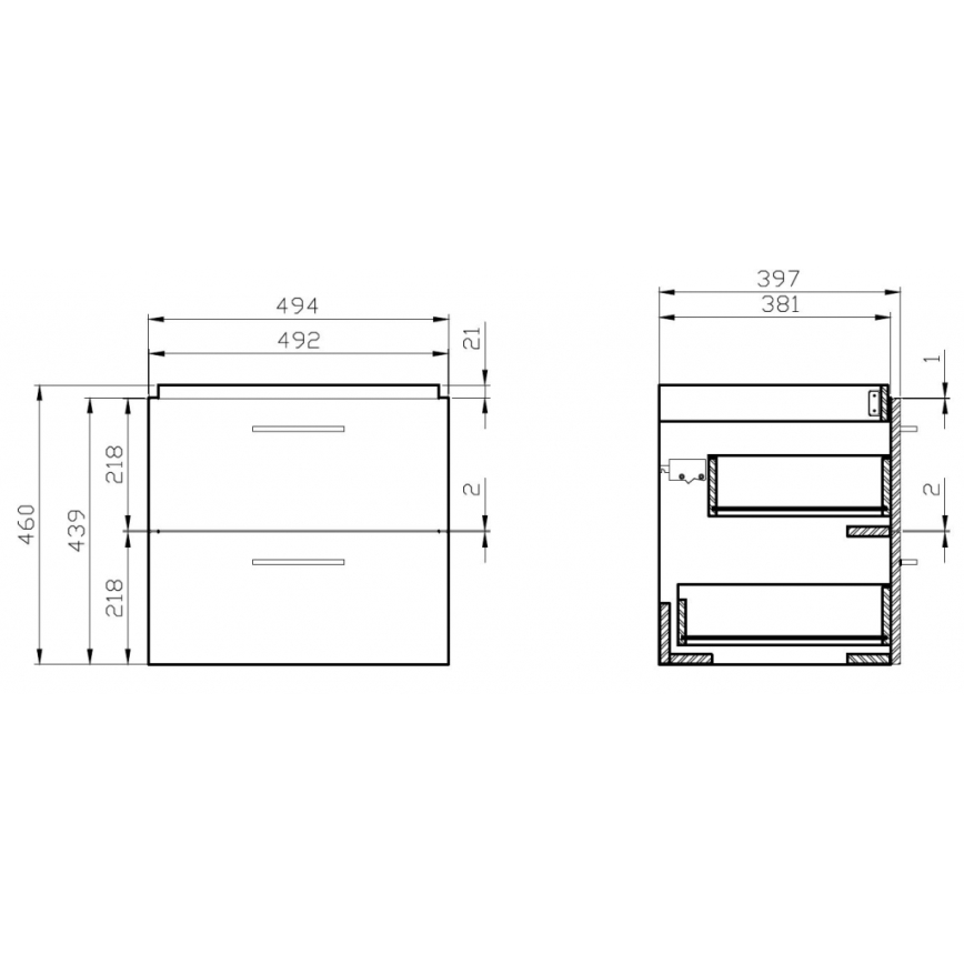 Cersanit S801-153-DSM - Подвесной шкафчик для ванной с раковиной ELIS 46x50 см орех