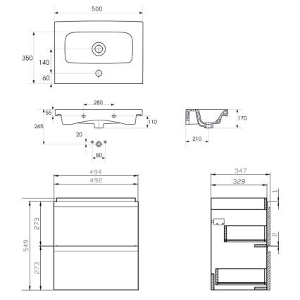Cersanit S801-229-DSM - Підвісна шафа для ванної кімнати з умивальником MODUO SLIM 50x62x35 см, глянцева біла