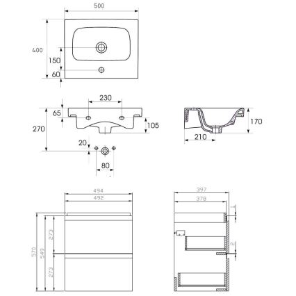 Cersanit S801-230-DSM - Подвесной шкафчик для ванной с раковиной MEDDIE 62x50 см белый