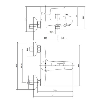 Cersanit S951-008 - Змішувач для ванни MILLE білий/глянцевий хром