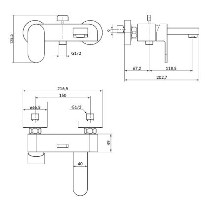 Cersanit S951-307 - Змішувач для ванни CREA чорний