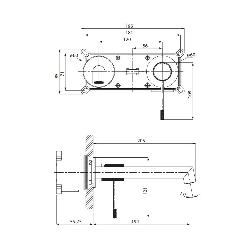 Cersanit S951-593 - Смеситель для умывальника для скрытого монтажа ZEN блестящий хром