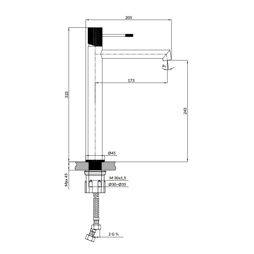 Cersanit S951-599 - Змішувач для умивальника ZEN 32,2 см чорний