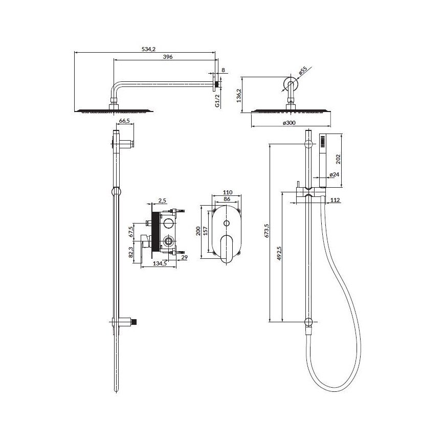 Cersanit S952-008 - Душовий комплект з прихованим змішувачем CREA, блискучий хром