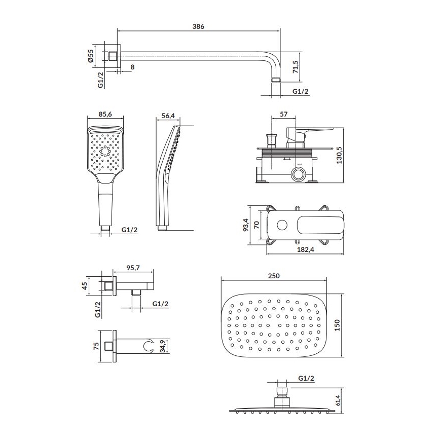 Cersanit S952-029 - Душовий комплект з прихованим змішувачем LARGA, блискучий хром
