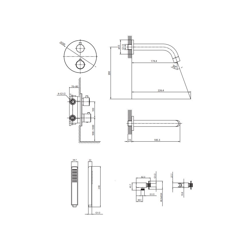 Cersanit S952-034 - Набір для ванни з термостатичним прихованим змішувачем ZEN, блискучий хром