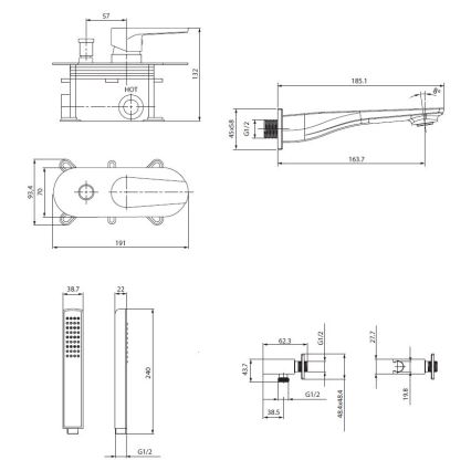 Cersanit S952-037 - Набір для ванни з прихованим змішувачем MILLE, блискучий хром