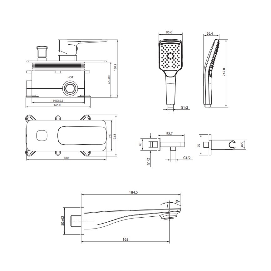 Cersanit S952-039 - Набір для ванни з прихованим змішувачем LARGA, блискучий хром