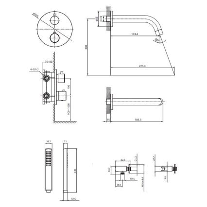 Cersanit S952-041 - Набір для ванни із термостатичним змішувачем для прихованої інсталяції ZEN чорний