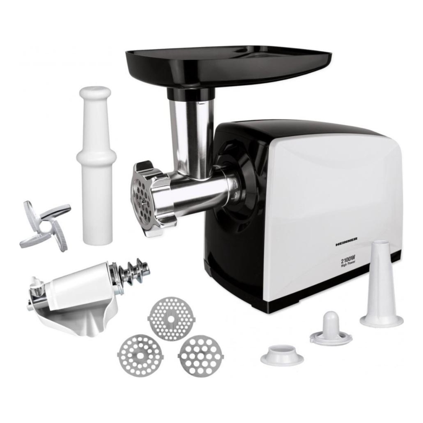 Хайннер МГ-2100БКВХ - М'ясорубка 2100 Вт/230 В, чорна/біла
