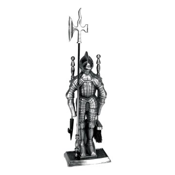 Чавунні інструменти для каміна 4 шт. лицар срібний