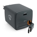 Черное зарядное устройство с втягивающимся кабелем, Power Delivery 30 Вт, 2× USB-C