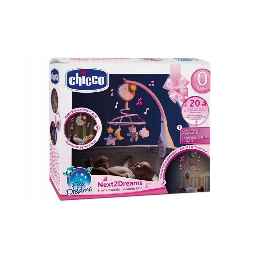 Chicco - Мобіль на ліжечко з мелодією 3в1 NEXT2DREAMS 3xAA рожевий