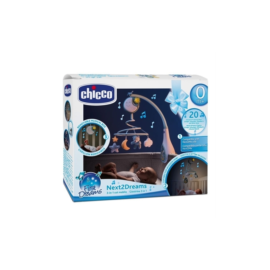 Chicco - Музыкальный мобиль на детскую кроватку 3в1 NEXT2DREAMS 3xAA синий