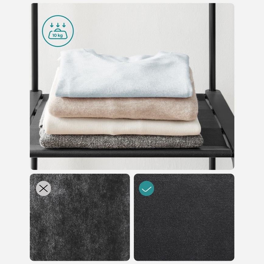 Чорна шафа для зберігання MATIS 138x182 см з полицями та штангою для одягу