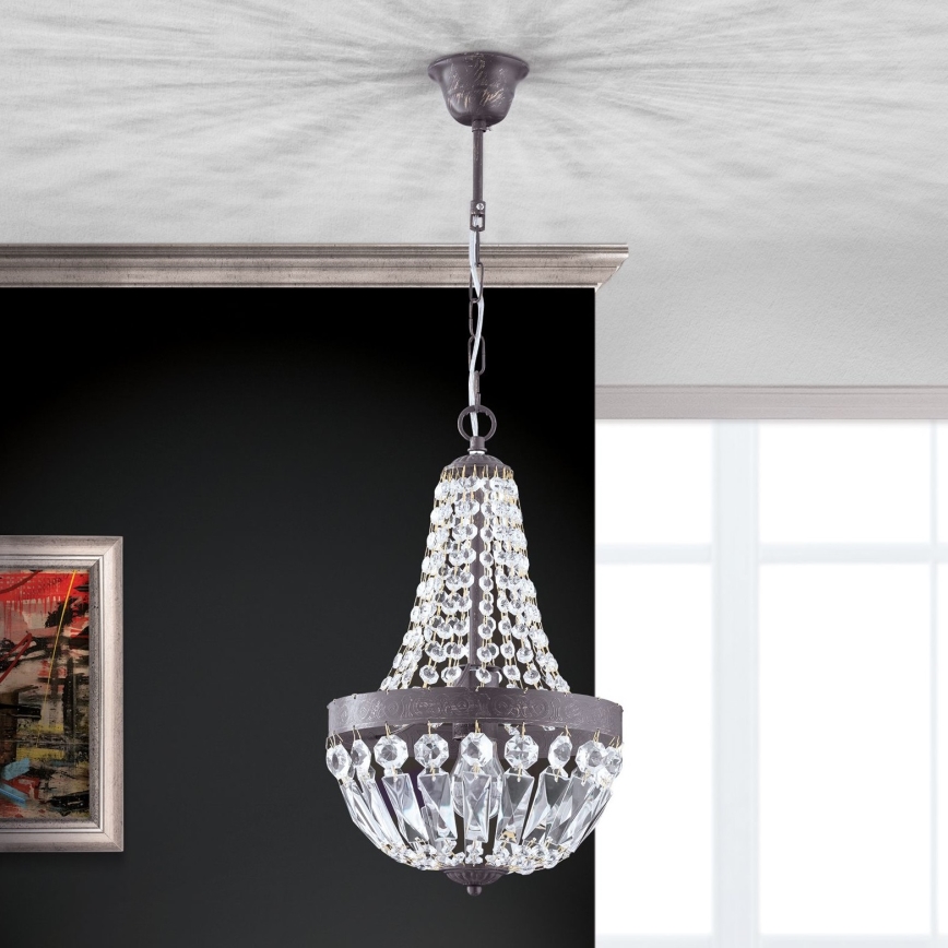 Хрустальная люстра на цепи ARILA 1xE27/60W/230V диаметр 25,5 см коричневый/патина