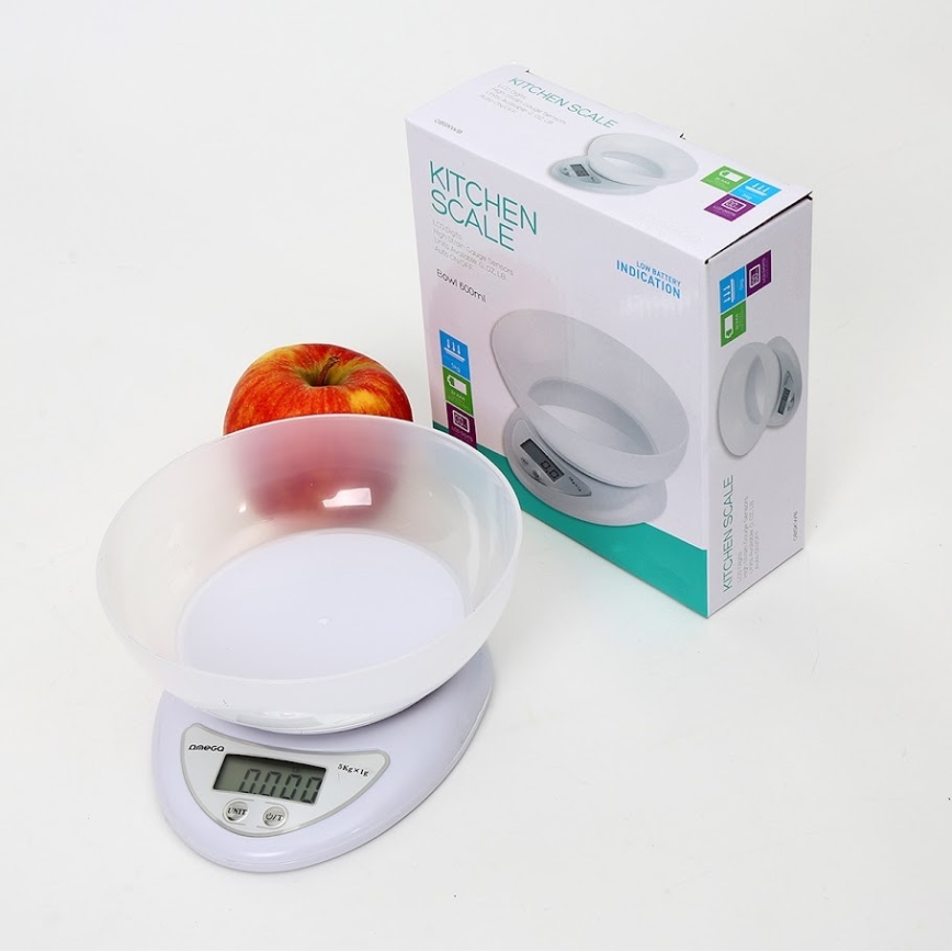 Цифрові кухонні ваги з чашею 1xCR2032 білий