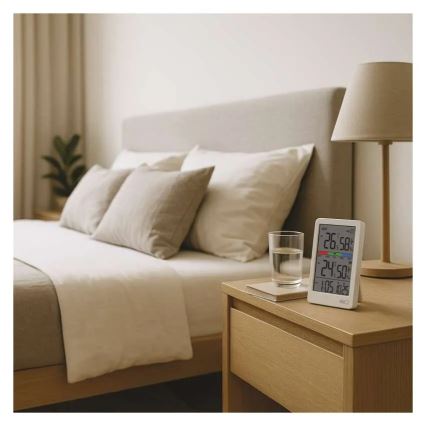 Цифровий термометр з гігрометром 2xAAA білий