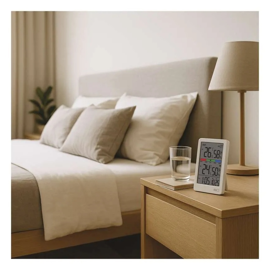 Цифровий термометр з гігрометром 2xAAA білий