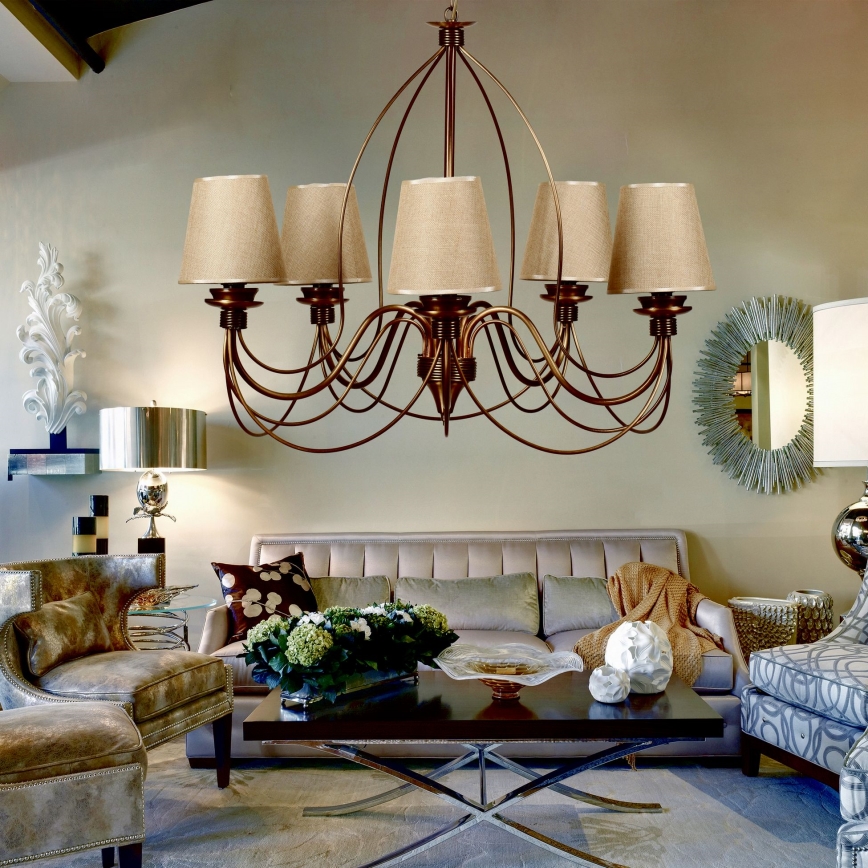Classic Chandelier 5xE14/40W/230V bronze/beige
