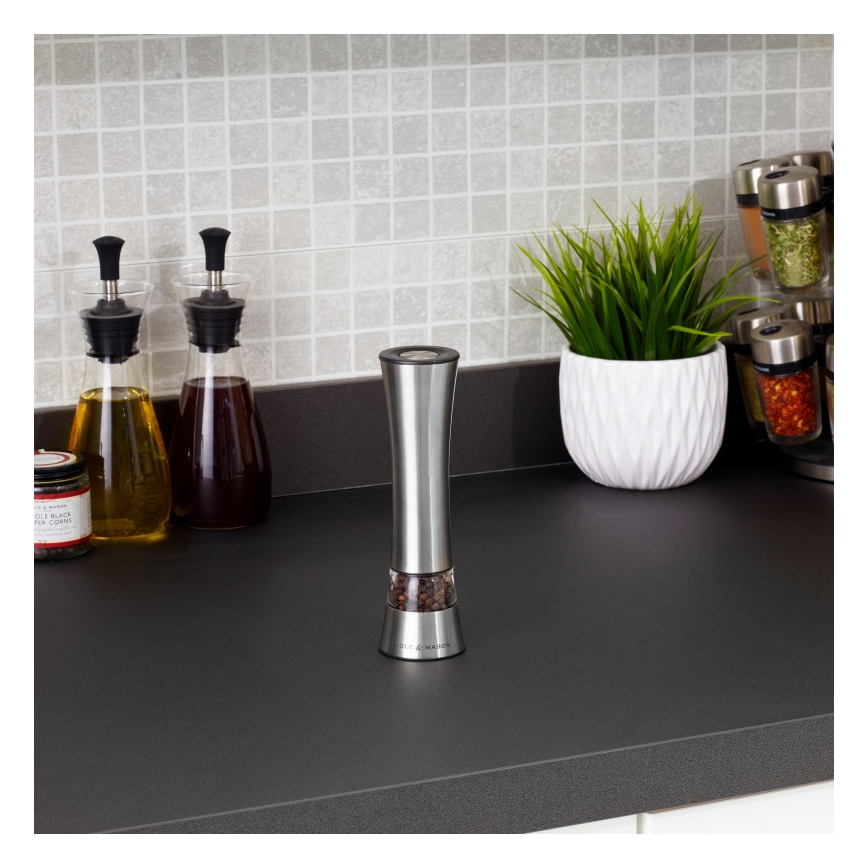 Cole&Mason - Электрический salt or pepper grinder BURFORD 4xAAA 18 cm матовый хром