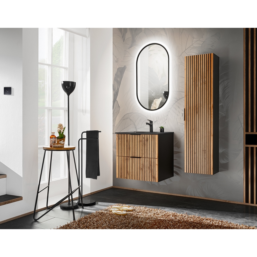 COMAD XILO BLACK WOTAN 82-60-D-2S - Тумба під умивальник для ванної XILO 57x60,2 см чорна/дуб wotan