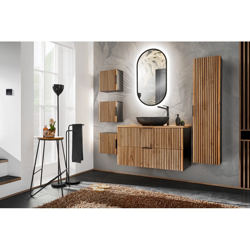 COMAD XILO BLACK WOTAN 82-80-D-2S - Тумба под раковину для ванной XILO 57x80,2 см чёрная/дуб Wotan