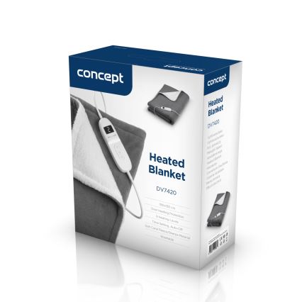 Concept DV7420 - Електрична підігрівна ковдра 160 Вт/230 В 180x130 см сіра/біла
