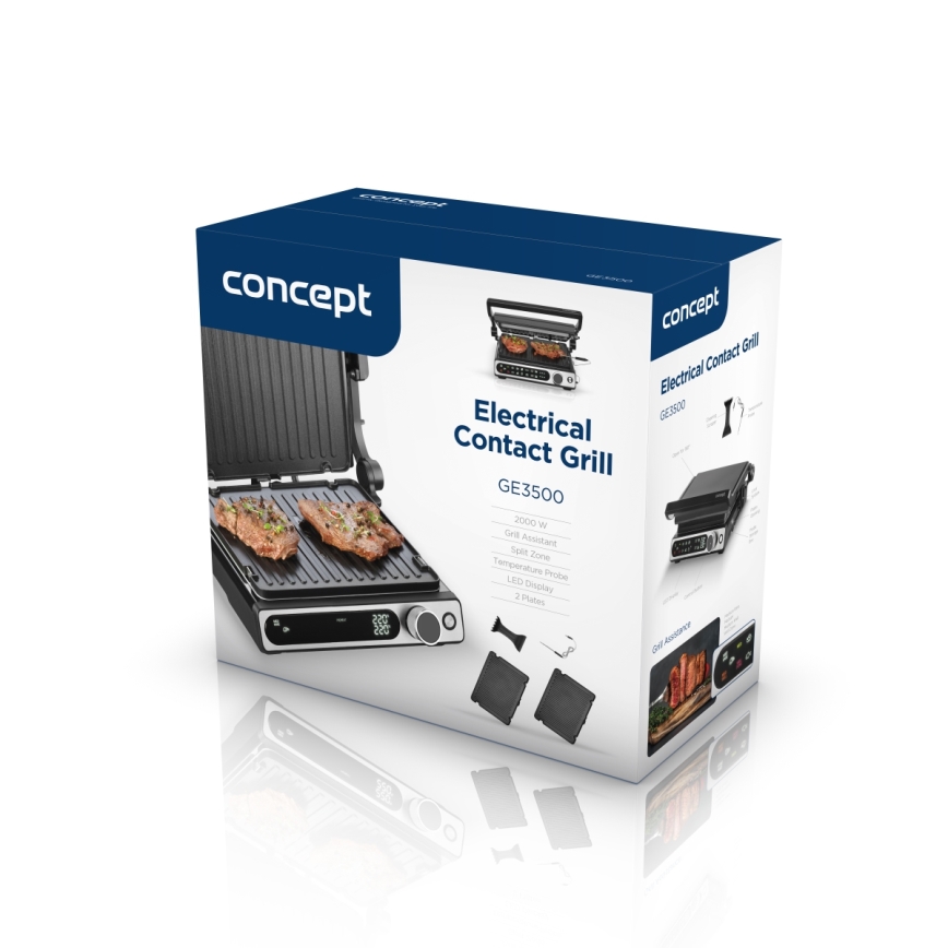 Concept ge3500 - Контактний гриль з температурним датчиком 2000 Вт/230 В чорний