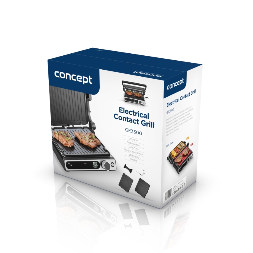Concept ge3500 - Контактный гриль с температурным датчиком 2000 Вт/230 В черный
