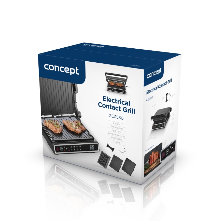 Concept ge3550 - Контактный гриль с температурным датчиком 2000 Вт/230 В черный
