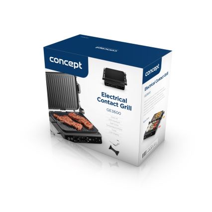 Concept ge3600 - Контактний гриль з температурним датчиком GLASS 2000W/230V чорний