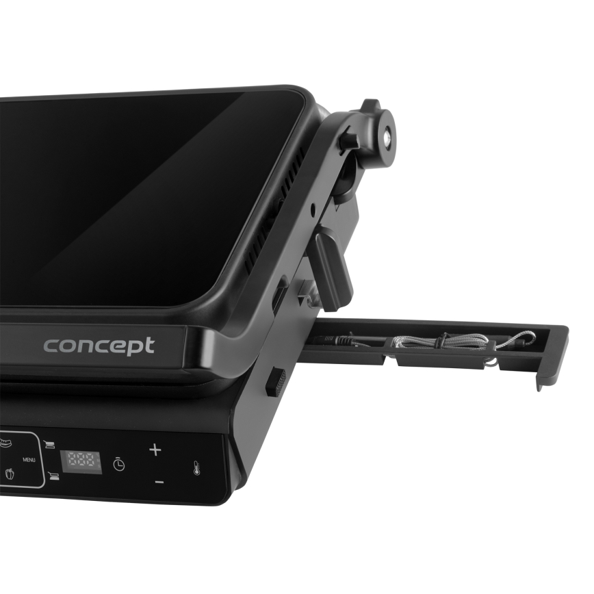 Concept ge3600 - Контактный гриль с температурным зондом GLASS 2000W/230V черный