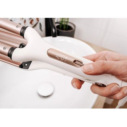 Concept KT2140 - Трійна плойка для волосся GLAM STYLE 100W/230V біла/рожеве золото