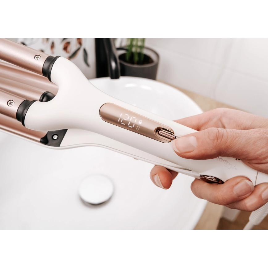 Concept KT2140 - Трійна плойка для волосся GLAM STYLE 100W/230V біла/рожеве золото