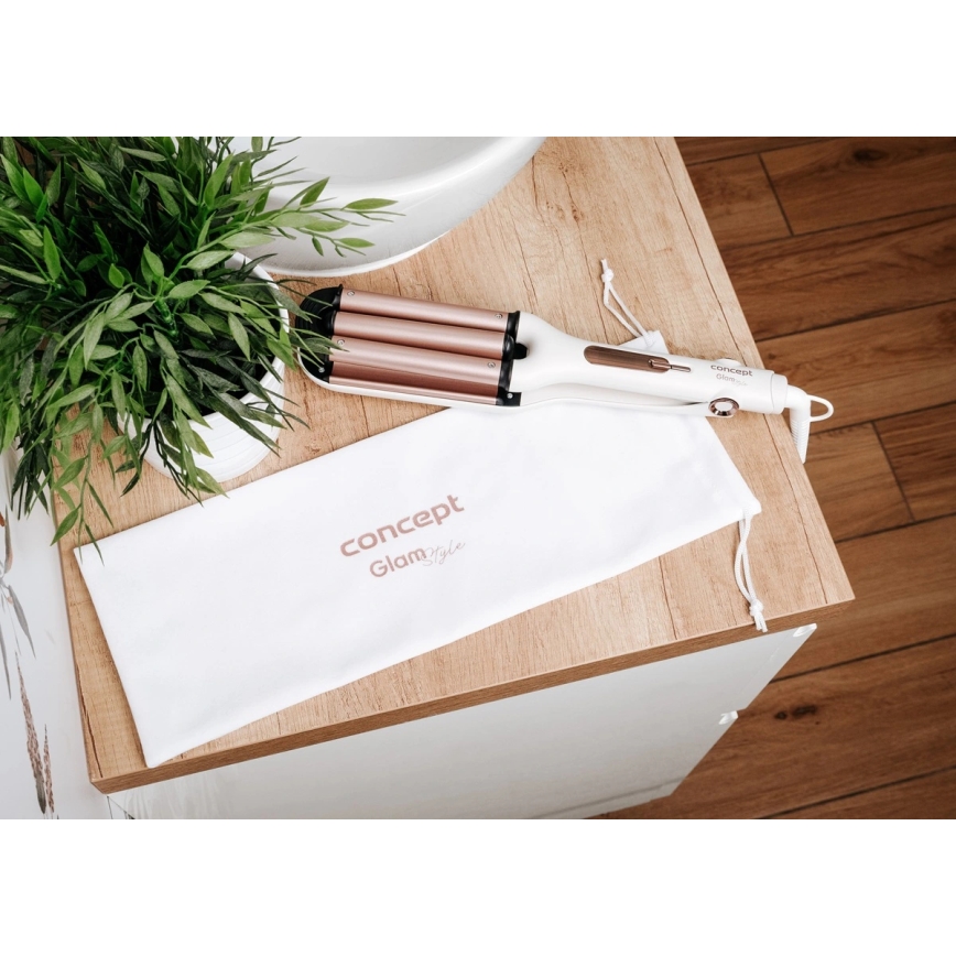 Concept KT2140 - Трійна плойка для волосся GLAM STYLE 100W/230V біла/рожеве золото